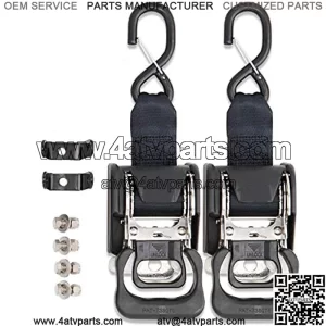 2pcs Stainless Steel Retractable Bundle (1 7/8-in x 4-ft Each), Bolt-On Tie-Downs - 2 Extra Mounting brackets & Bolt Set, Safety latch S-Hook, Breaking Strength 1,650LBS/750KG