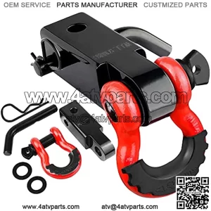 Tow Hitch Receiver 2", 45,000 Lbs Break Strength Heavy Duty Receiver with 5/8" Screw Pin, 3/4 Shackle, Towing Accessories for Vehicle Recovery Off-Road Red&Black