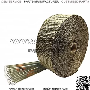 2" x 50' Titanium Exhaust Heat Wrap Roll for Motorcycle Fiberglass Heat Shield Tape with Stainless Ties