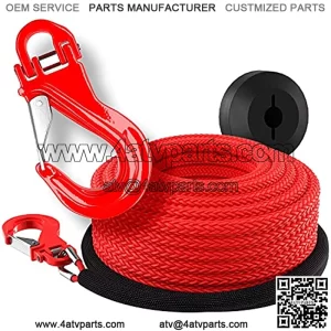 Miolle Pre-streched 1/4 Inch x 50 Feet 8200LBs - MBS (Lab Tested) Synthetic Winch Line Cable Rope with Most Advanced Hook, Rubber Stopper for 4x4 Off Road Vehicle ATV UTV (1/4x50, Rope, Hook, Stopper)