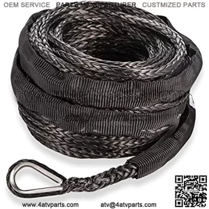 Synthetic Winch Rope Cable 3/16inch 50FT 8500lbs Winch Line Replacement with Protective Sleeve for 4WD Off-Road Vehicle ATV UTV, Black