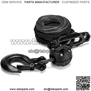 Synthetic Winch Rope Cable Kit 3/16inch 50FT 8500lbs Winch Line Replacement with Forged Hook Rubber Stopper Hawse Fairlead Protective Sleeve for 4WD Off-Road Vehicle SUV, Black