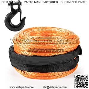 Synthetic Winch Rope Cable Kit 3/8inch 100FT 26500lbs Winch Line Replacement with Forged Hook Protective Sleeve for 4WD Off-Road Vehicle SUV, Orange