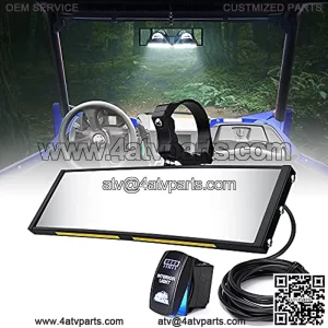 9" UTV Rear View Center Mirror w/ Interior Lights and Rocker Switch, Aluminum Rearview Mirrors fits 1.75"-2" Mount for Polaris RZR Can-Am Maverick X3 Arctic Cat Yamaha, Patent Design