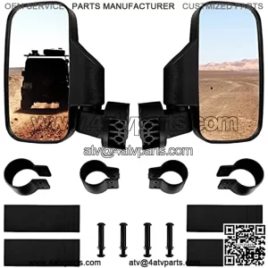 Universal UTV Side View Mirrors Set with 1.75" to 2" Roll Bar Cage, Adjustable Rear View Side Mirrors With Mounting Accessories for Polaris RZR, Kawasaki Teryx, Yamaha Rhino, and YXZ, RZR 2020