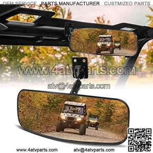 UTV Defender Center Rear View Mirror And 1.75"-2" Roll Bar Mount Compatible With Can-Am Defender HD 5/ 8/ 10/ MAX 8/ MAX 10 And Polaris RZR Can-Am Maverick Honda Pioneer Kawasaki Teryx