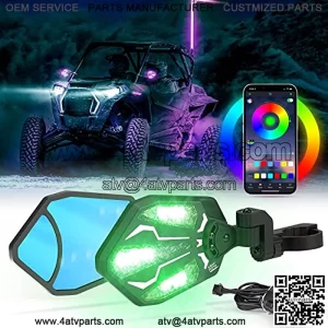 UTV Lighted Side Mirrors, RGB Mirror with 29 Color Modes for 1.6"-2" Roll Bar, Aluminium Side Mirrors Compatible with Can-Am Maverick X3, Polaris RZR, Pioneer, Teryx-1 CFMOTO Pair