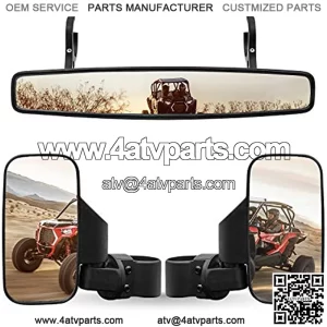 UTV Offroad Side Rear View Mirror And Center View Mirror With 1.75" to 2" Roll Bar Cage Mount Compatible with Polaris RZR Can-Am Maverick Commander Yamaha wolverine Honda Pioneer Kawasaki Teryx
