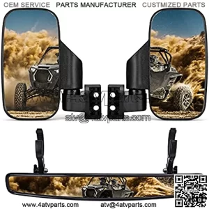 UTV Side Mirrors And Rear Center Mirror with 1.75" to 2" Roll Bar Cage Compatible with Polaris RZR 900, XP 1000/4, Pro XP/4, XP Turbo/4, Commander Maverick X3 Viking Kawasaki Teryx.