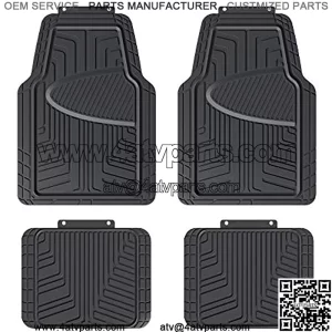 Basics 4-Piece Premium Rubber Floor Mat for Cars, SUVs and Trucks, All Weather Protection, Universal Trim to Fit, Black