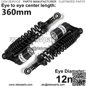 360mm 14.17 inch 8mm Spring Universal Motorcycle Air Shock Absorber Rear Suspension ATV Quad Scooter Dirt Bike For CBR600 CBR400 CB500 YZF XC EXC XCF Black,+