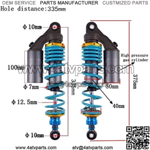 Shock Absorbers 1 Pair Universal 280mm/ 335mm Motorcycle Rear Adjust Damping Shock Absorber Fit for Yamaha Fit for Suzuki ATV Rear Suspension Shock Absorbers (Color : 335mm 1 Pair)