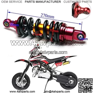 Motorcycle Suspension Strut 270mmX11mm Rear Shock Absorber Aluminum Red Motorcycle Suspension ATV Go Cart Quad 110cc 125cc Pit Bike Coolster SDG SSR 800lbs Motorcycle Shock Absorber Motorcycle Shock A