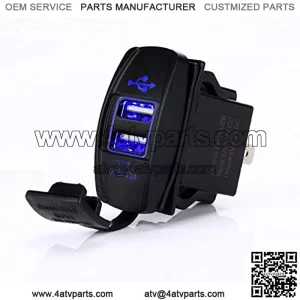 4.2 AMPS-Fast Dual USB Charger Rocker Switch Style Blue LED Back-lit for Boats, Side by Side, Off Road Vehicles, Recreational Vehicle