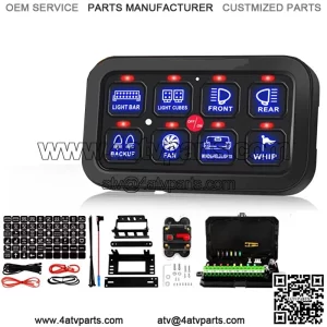 8 Gang Switch Panel, Universal Circuit Control Relay System Box with Automatic Dimmable On-Off LED Switch Pod Touch Switch Box for Car Pickup Truck Jeep Boat UTV SUV, BA80 Blue 2 Year Warranty