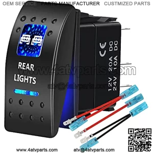 Rear Lights Rocker Switch Toggle Waterproof 12V 24V, 5Pin SPST ON-Off Toggle Switch Blue LED Light, with Jumper Wires Set for Car Truck Marine Boat Trailer 4x4 Caravan RV SUV ATV UTV