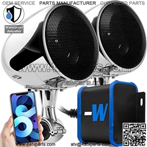 TN4-W Waterproof Amplifier 4" Full Range Bluetooth Motorcycle Stereo Speakers 1 to 1.25 in. Handlebar Mount Audio Amp System Harley Touring Cruiser ATV 4-Wheeler, USB, AUX, FM Radio