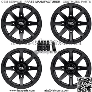 RT102 4pc 14in ATV Wheels 4x110 Rims 14x7, 5+2 Offset, Includes 10x1.25 Lug Nuts - Compatible with IRS Honda Kawasaki Yamaha Rubicon Rincon Brute Force Kodiak Grizzly Rhino 4/110