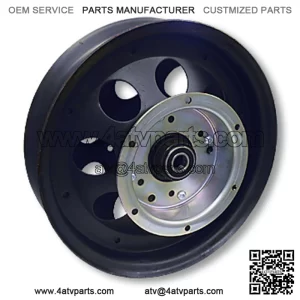 10?? STEEL WHEEL, BLACK OXIDE WITH 5/8?? ID PRECISION BEARING & FLANGED BRAKE DRUM