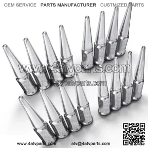 50 Caliber Racing 16pc 12x1.25mm Chrome Spike Lug Nuts for Kawasaki Teryx 4 Mule