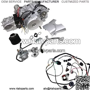 125cc 4-Stroke Semi-Auto Single-Cylinder Air-Cooled Electric-Start Motor Engine with Wiring Harness Kit for ATV Four Wheelers Quad bikes Tricycle go karts