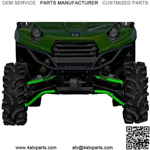 SuperATV 1.5" Green Forward Offset A Arms for 2012+ Kawasaki Teryx 4/2014+ Kawasaki Teryx 800/2015+ Kawasaki Teryx | Fit up to 30" Tires | Includes Heavy Duty Preinstalled Ball Joints!
