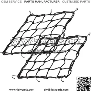 2Pack 15.7"x15.7" Cargo Net, Heavy Duty Bungee Net Stretches to 31.5"x31.5", Gear Helmet Luggage Thicken Netting with 3"x3" Small Mesh & 6 Adjustable Metal Hooks for Motorcycle, Bike, ATV