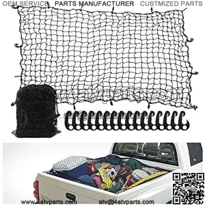 7' x 5' Heavy Duty Bungee Cord Cargo Net Stretches to 14' x 10'-Latex Truck Bed Mesh with 12Pcs Free Adjustable Hooks for Secure Carrying on Roof Luggage Rack,Cargo Carrier and Pickup Truck Bed