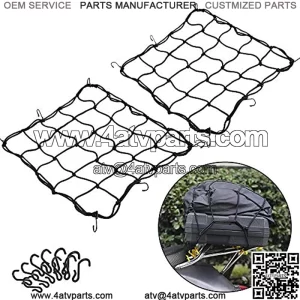 2 Pack of 15.7"x15.7" Bungee Cargo Net Stretches to 30"x30" Elastic Motorcycle Luggage Bungee Netting with 12 Metal Hooks Stretchable Bungee Cord Mesh Load Net Bike Paddle board Quad Canoe Moped ATV