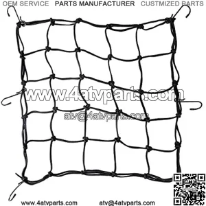 Super Strong Stretch Heavy-Duty 15" Cargo Net for Motorcycle ATV - Stretches to 45" with Iron Hooks