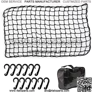 Small Bungee Cargo Net 22" x 38" Stretches to 44"x76" Luggage Netting with 2" x 2" Small Mesh ?? 12 Adjustable Hooks for Rooftop Cargo Carrier Cargo Hitch Car ATV UTV Boat SUV