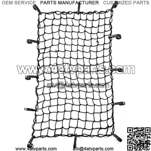 AUTO 22"x38" Black Latex Bungee Cargo Net Strech to 44"x76", Luggage Netting with 2"X2" Small Mesh and 12 Adjustable Plastic Hooks, for Rooftop Cargo Carrier Roof Rail Rack Hitch Basket SUV