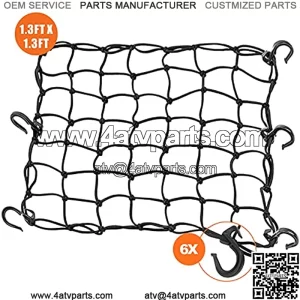 Black Motorcycle Cargo Net: 15"x15" Bungee Cargo Net Stretches to 30''x30'' | Gear Helmet Luggage Netting with 2"x2" Small Mesh & 6 Adjustable Plastic Hooks for Trailer | Motorcycle | Bike | ATV