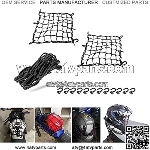2Packs 15''x15'' Cargo Net, Heavy Duty Bungee Net Stretch up to 30'' x 30'',Gear Helmet Luggage Thicken Netting with 2"x2" Small Mesh & 6 Adjustable ABS Hooks for Motorcycle, Bike, ATV