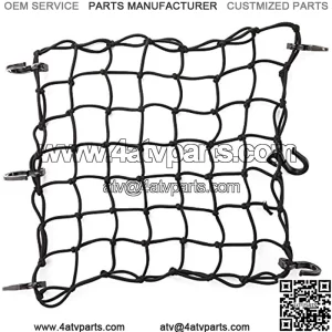 AUTO 15"x15" Black Latex Bungee Cargo Net Strech to 30"x30", Gear Helmet Luggage Netting with 2"X2" Small Mesh and 6 Adjustable Plastic Hooks, for Motorcycle Bike Paddleboard Quad Canoe Moped ATV