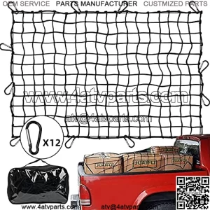 Cargo Net for Pickup Truck Bed,4'x6'Elastic Bungee Cargo Net for Truck,Universal Heavy Duty Cargo Truck Bed Net Stretches to 8'x12' with 12 D-Clip Carabiners,4''x4''Holds Small and Large Loads Tighter