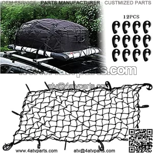 22"x38" Super Duty Bungee Cargo Net Stretches to 44"x76" | Small 2"x2" Mesh Holds Small and Large Loads Tighter 12 Adjustable Hooks for Rooftop Cargo Carrier ATV UTV Cargo Hitch
