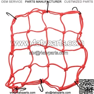 12" x 12" Motorcycle Heavy Duty Elasticated Bungee Luggage Cargo Net with 6 Hooks for Motorcycle ATV Bike Car Truck Red