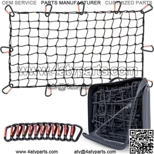 Grit Performance Cargo Net for Pickup Truck Bed - 4 x 6 Foot, Heavy-Duty, Mesh Square Bungee Netting with 12 Black Clips and Storage Bag - Holds Small and Large Loads