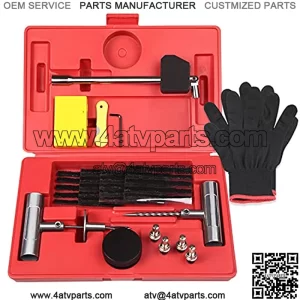 Universal Tire Repair Kit, Heavy Duty Tire Plug Kit with Tire Valve Puller & Optimized tire Valve, Plug Flat and Punctured Tire Repair Tool Set for Car/Motorcycle/Truck/Tractor/Trailer/RV/ATV