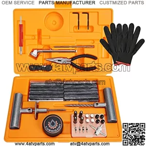 Universal Tire Repair Kit, Heavy Duty Tire Plug Kit & Tire Repair Tools with Tire Pressure Gauge to Fix Punctures and Plug Flats for Car/Motorcycle/Truck/Tractor/Trailer/RV/ATV