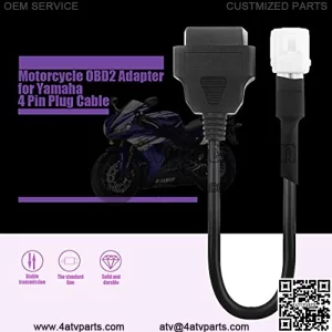 OBD2 Cable Connector Scanner for Yamaha FJR FZ09 FZ10 MT07 MT09 MT10 R1 R6 TMAX 530 XSR 700 900 XT1200ZE, 4 Pin Full Diagnostic Cable, OBDII Adapter Connector Cable Scan Tool for Motorcycle Bike ATV
