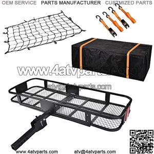 Hitch Cargo Carrier - Trailer Hitch Luggage Rack with Net, Waterproof Cargo Bag and 2 Reinforced Straps - Folding Car Hitch Mount Cargo Carrier L60 X W20 X H6 550lbs Capacity