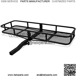 60" x 24" x 6" Hitch Mount Folding Angled Shank Cargo Carrier Luggage Basket Fit 2" Receiver 500LBS Capacity Camp Travel Fold Up SUV Camping, Black