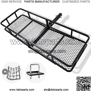 Folding Cargo Carrier Luggage Basket - 500 lbs. Capacity Basket Trailer Hitch Cargo Carrier with Cargo Carrier Net & Hitch Stabilizer, Fits 2-Inch Receiver