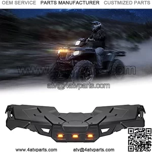 ATV Front Rack w/Lights, kemimoto Front Lid w/Plugs Assembly Compatible with Polaris Sportsman 570 450 2017-2021, Gloss Black, ATV Front Cover Storage Accessories Replacement, 2636440-070