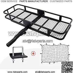 Hitch Mount Cargo Carrier with Cargo Net and Anti-rattle Stabilizer 60" x 21" x 6" Folding Cargo Basket with 500 LB Capacity Fits 2" Receiver for Car SUV Pickup (USPTO Patent Pending)