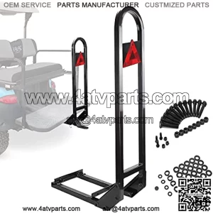 Golf Cart Universal Rear Seat Safety Grab Bar Fits Yamaha, EZGO, Club Car, Rear Hand Rail with Safety Triangles Red Directive Design