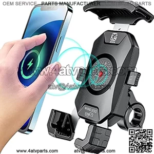 Waterproof Motorcycle Phone Mount Qi 15W Wireless & USB C 20W Fast Chargeing Port, One-Push Automatically Lock & Quick Release Handlebar Cell Phone Holder for 4-7" Phones
